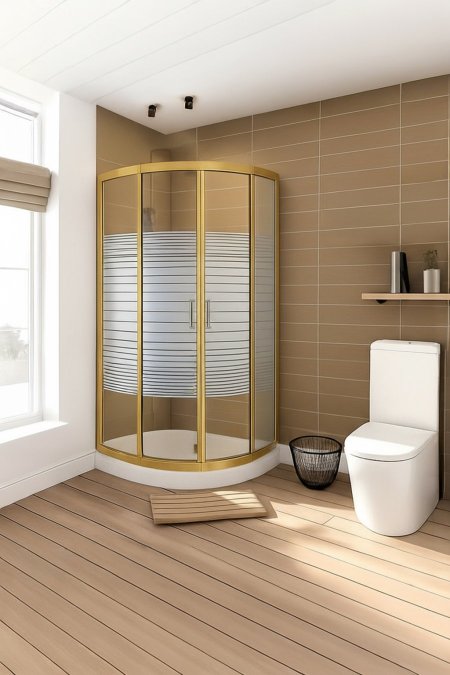 شور زجاج منحني – فريم جولد بخطوط Privacy (سحّاب مزدوج)